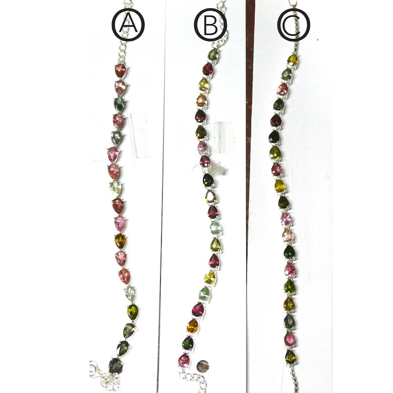 Tourmaline Bracelet | 20 faceted teardrops | Dainty Adjustable | Red Pink Yellow Gold | 925 Sterling Silver | Crystal Heart Melbourne Australia since 1986