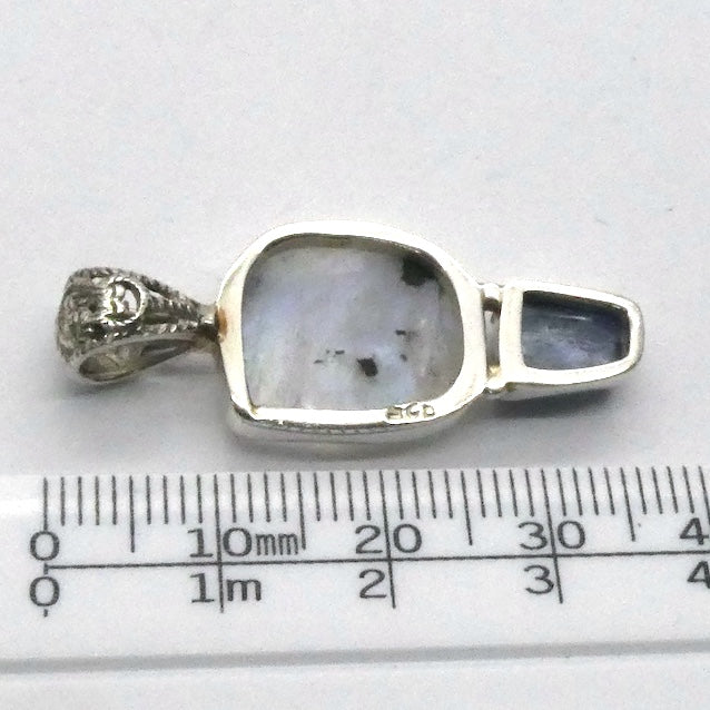 Rainbow Moonstone & Blue Kyanite Pendant | Blue Flash | Raw Chunk | 925 Sterling Silver | Open Back | Gemini Pisces Stone | Genuine Gems Crystal Heart Melbourne Australia 1986