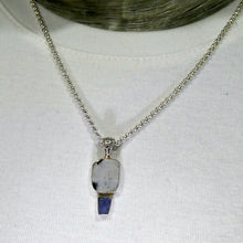 Load image into Gallery viewer, Rainbow Moonstone &amp; Blue Kyanite Pendant | Blue Flash | Raw Chunk | 925 Sterling Silver | Open Back | Gemini Pisces Stone | Genuine Gems Crystal Heart Melbourne Australia 1986
