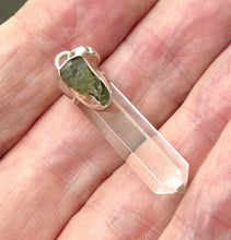 Load image into Gallery viewer, Raw Moldavite Nugget Pendant On Clear Quartz Point | 925 Sterling Silver | Genuine Gems from Crystal Heart Melbourne Australia since 1986 