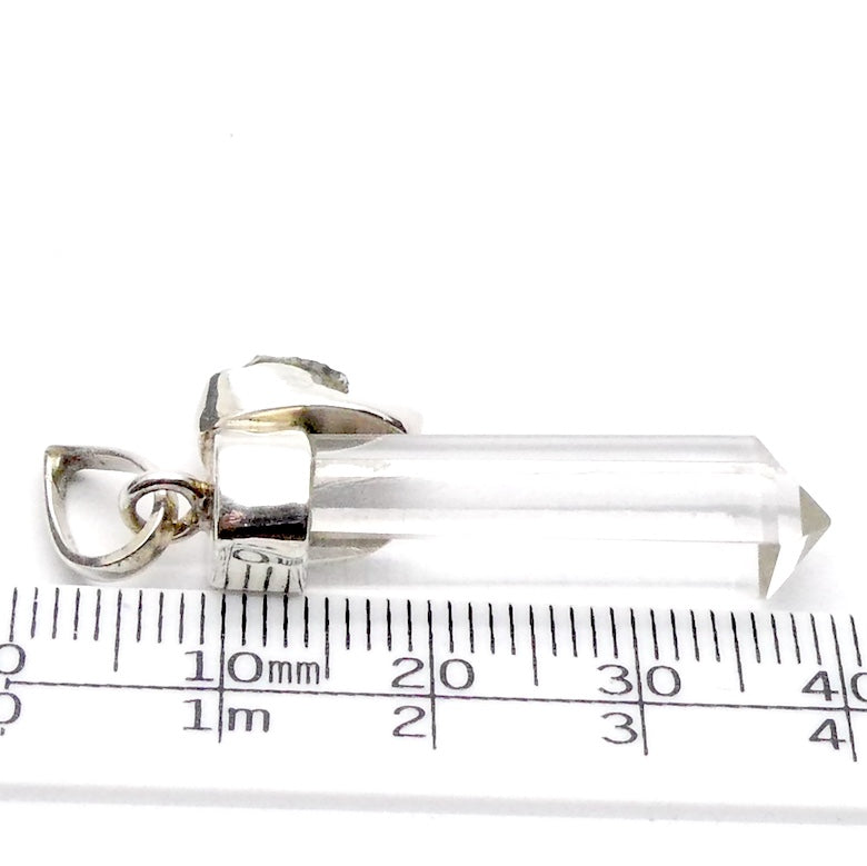 Raw Moldavite Nugget Pendant On Clear Quartz Point | 925 Sterling Silver | Genuine Gems from Crystal Heart Melbourne Australia since 1986 