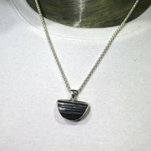 Load image into Gallery viewer, Black Tourmaline Pendant | Raw unpolished crystal | half circle | Bezel set | 925 Sterling Silver | Genuine Gems from Crystal Heart Melbourne Australia since 1986