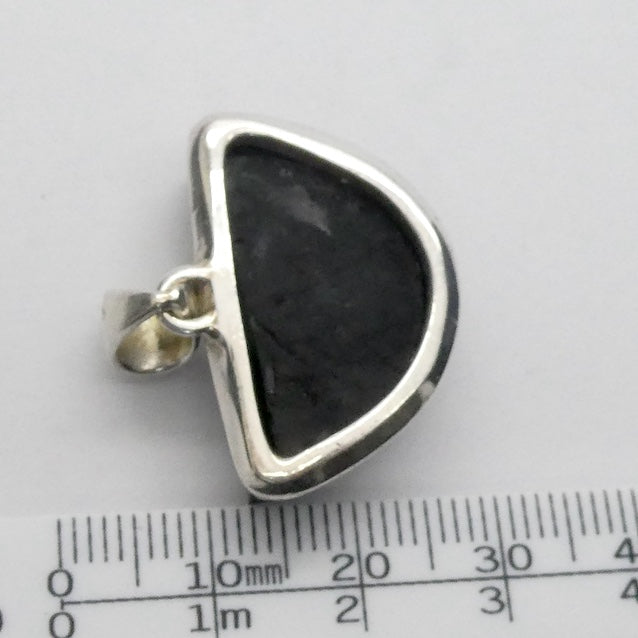 Black Tourmaline Pendant | Raw unpolished crystal | Ocval | Open Bezel set | 925 Sterling Silver | Genuine Gems from Crystal Heart Melbourne Australia est 1986