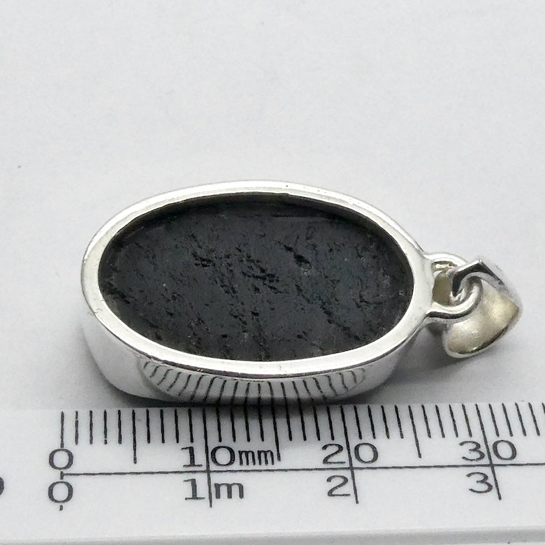 Black Tourmaline Pendant | Raw unpolished crystal | Ocval | Open Bezel set | 925 Sterling Silver | Genuine Gems from Crystal Heart Melbourne Australia est 1986