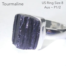 Load image into Gallery viewer, Tourmaline Ring, Black Raw Crystal Square, 925 Sterling Silver, r1