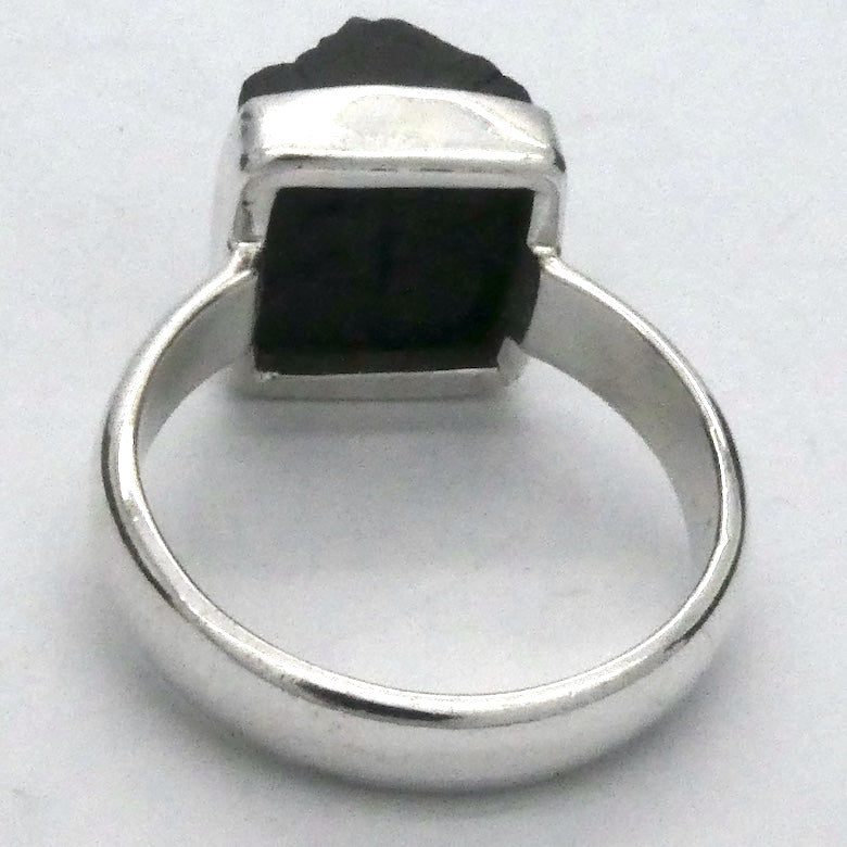 Tourmaline Ring, Black Raw Crystal Square, 925 Sterling Silver, r1