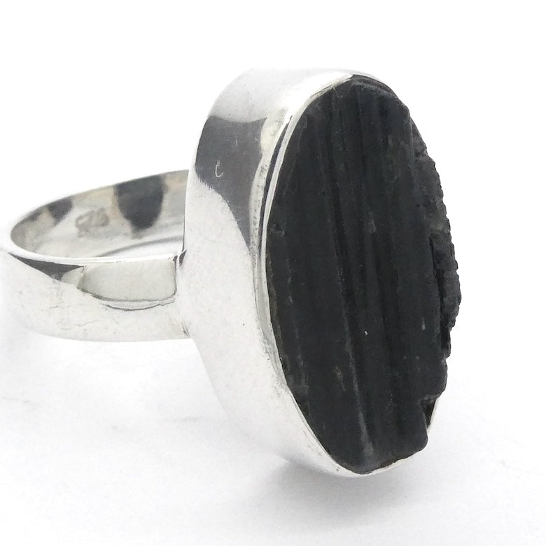 Black Tourmaline Ring | Natural uncut Oval | Open Bezel |  925 Sterling Silver | AUS Size R| US Size 8.75 | Crystal Heart Melbourne Australia since 1986
