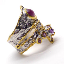 Load image into Gallery viewer, Genuine Ruby Cabochon, Faceted Amethyst, Garnet Accents  | 925 Silver with Gold Highlights | Spiral Twist | Crystal Heart Melbourne 1986