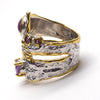 Genuine Ruby Cabochon, Faceted Amethyst, Garnet Accents  | 925 Silver with Gold Highlights | Spiral Twist | Crystal Heart Melbourne 1986