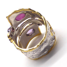 Load image into Gallery viewer, Genuine Ruby Cabochon, Faceted Amethyst, Garnet Accents  | 925 Silver with Gold Highlights | Spiral Twist | Crystal Heart Melbourne 1986