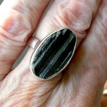 Load image into Gallery viewer, Black Tourmaline Ring | Natural uncut Oval | Open Bezel |  925 Sterling Silver | AUS Size R| US Size 8.75 | Crystal Heart Melbourne Australia since 1986