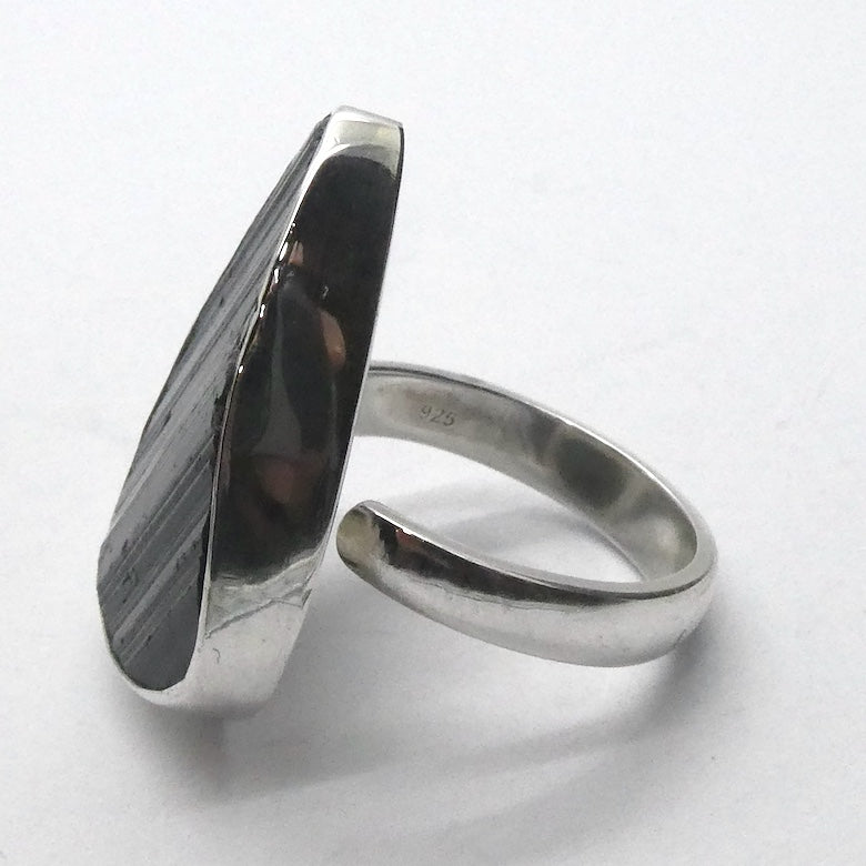 Green Black Tourmaline Ring | Natural uncut Teardrop| Open Bezel | 925 Sterling Silver | US Size 7.5 to 8.5 | Crystal Heart Melbourne Australia since 1986
