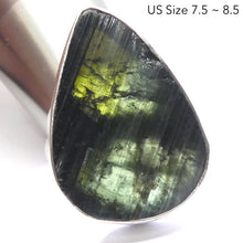 Load image into Gallery viewer, Green Black Tourmaline Ring | Natural uncut Teardrop| Open Bezel | 925 Sterling Silver | US Size 7.5 to 8.5 | Crystal Heart Melbourne Australia since 1986