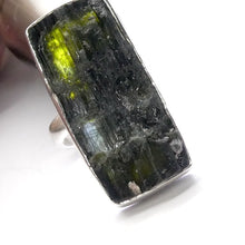 Load image into Gallery viewer, Green Black Blue Tourmaline Ring | Natural uncut Oblong | Open Bezel | 925 Sterling Silver | US Size 7.5 to 8.5 | Crystal Heart Melbourne Australia since 1986