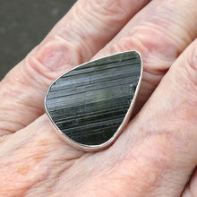 Load image into Gallery viewer, Green Black Tourmaline Ring | Natural uncut Teardrop| Open Bezel | 925 Sterling Silver | US Size 7.5 to 8.5 | Crystal Heart Melbourne Australia since 1986