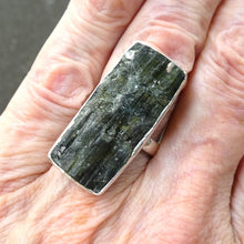 Load image into Gallery viewer, Green Black Blue Tourmaline Ring | Natural uncut Oblong | Open Bezel | 925 Sterling Silver | US Size 7.5 to 8.5 | Crystal Heart Melbourne Australia since 1986