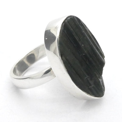 Green Black Blue Tourmaline Ring | Natural uncut Oblong | Open Bezel | 925 Sterling Silver | US Size 7.5 to 8.5 | Crystal Heart Melbourne Australia since 1986