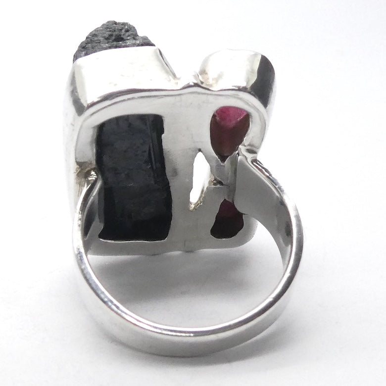  Tourmaline Ring | Raw uncut crystals | Black and Pink | Open Bezel | 925 Silver | US Size 7 | AUS Size N1/2 |  Crystal Heart Melbourne Australia since 1986