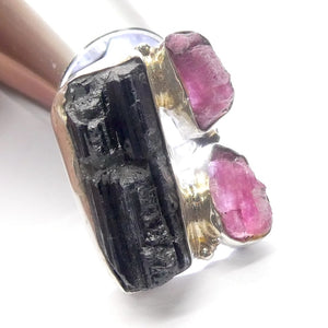  Tourmaline Ring | Raw uncut crystals | Black and Pink | Open Bezel | 925 Silver | US Size 7 | AUS Size N1/2 |  Crystal Heart Melbourne Australia since 1986