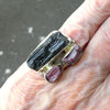  Tourmaline Ring | Raw uncut crystals | Black and Pink | Open Bezel | 925 Silver | US Size 7 | AUS Size N1/2 |  Crystal Heart Melbourne Australia since 1986