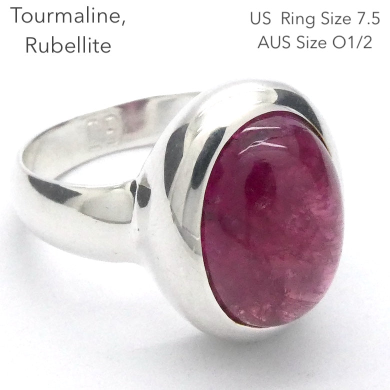 Tourmaline Ring | Cabochon Oval | Pink Red Rubellite | 925 Silver | US Size 7.5 | AUS Size O1/2 | Virgo Gemini Libra Taurus | Crystal Heart Melbourne est 1986