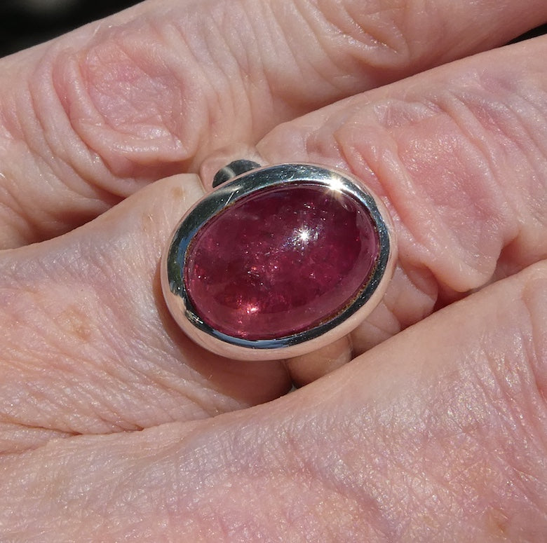 Tourmaline Ring | Cabochon Oval | Pink Red Rubellite | 925 Silver | US Size 7.5 | AUS Size O1/2 | Virgo Gemini Libra Taurus | Crystal Heart Melbourne est 1986