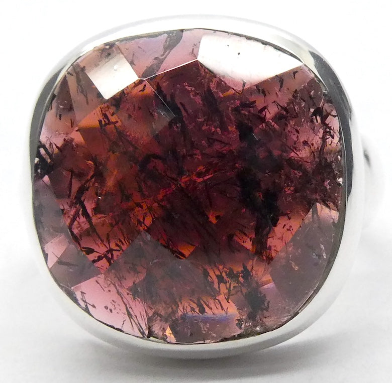 Garnet Ring | Large Faceted Square | 925 Sterling Silver | US Size 7.75 | AUS  Size P | Genuine Gems from Crystal Heart Melbourne Australia Est 1986