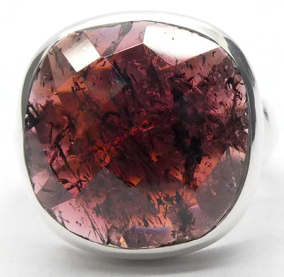 Garnet Ring | Large Faceted Square | 925 Sterling Silver | US Size 7.75 | AUS  Size P | Genuine Gems from Crystal Heart Melbourne Australia Est 1986