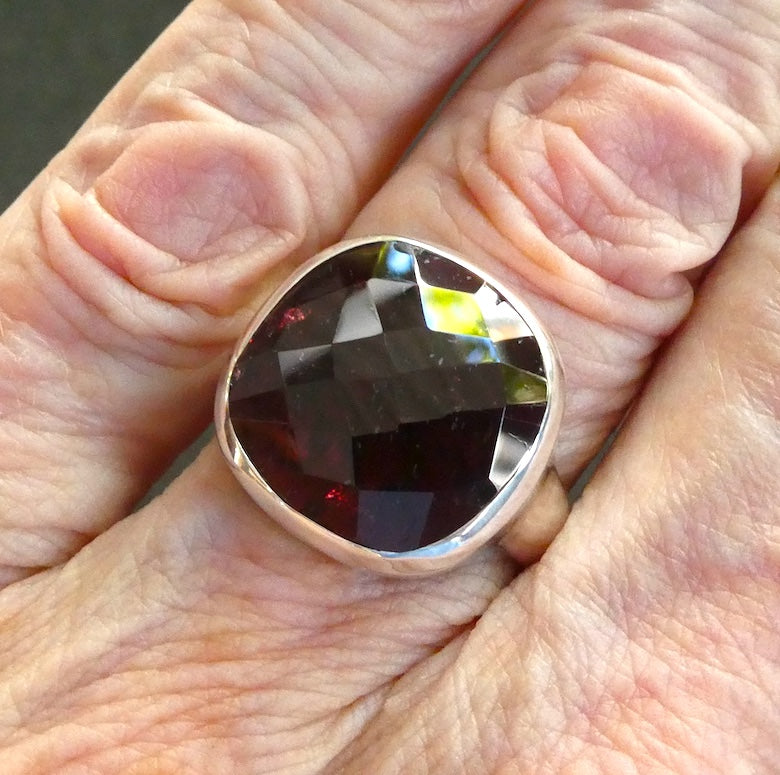 Garnet Ring | Large Faceted Square | 925 Sterling Silver | US Size 7.75 | AUS  Size P | Genuine Gems from Crystal Heart Melbourne Australia Est 1986