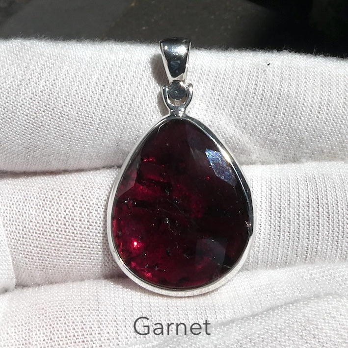 Garnet Pendant | Large Faceted Teardrop | 925 Sterling Silver | Genuine Gems from Crystal Heart Melbourne Australia Est 1986