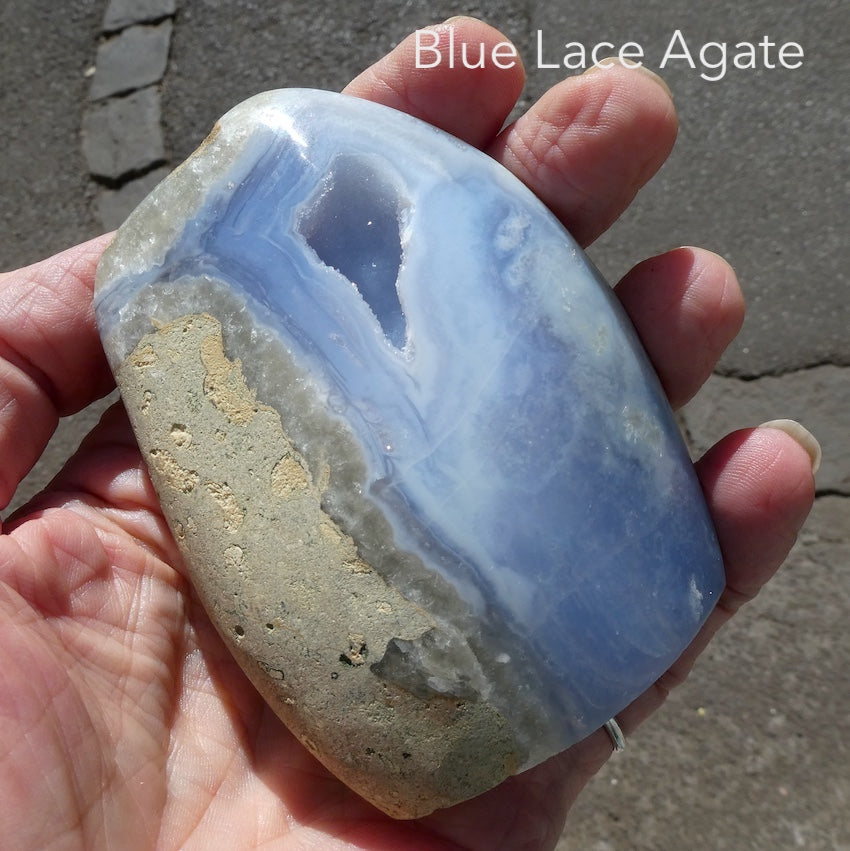 Blue Lace Agate Geode Specimen  | Shimmering Clear Crystals over sky blue | Malawi | Throat Chakra | Empower clear Communication and expression | Meditation | Genuine Stones from Crystal Heart Melbourne Australia since 1986