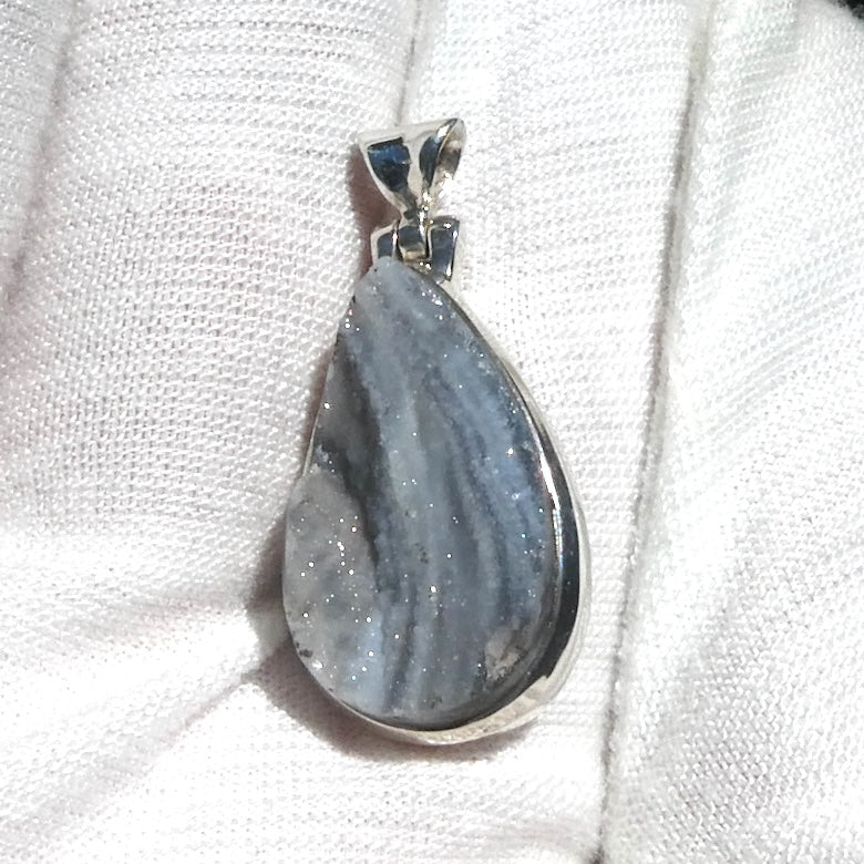 Druzy Chalcedony Pendant  ] 925 Sterling Silver | Feminine Folds and Sparkling Quartz | Feminine Power | Crystal Heart Melbourne Australia since 1986