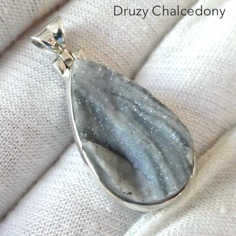 Druzy Chalcedony Pendant  ] 925 Sterling Silver | Feminine Folds and Sparkling Quartz | Feminine Power | Crystal Heart Melbourne Australia since 1986
