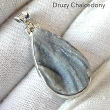 Load image into Gallery viewer, Druzy Chalcedony Pendant  ] 925 Sterling Silver | Feminine Folds and Sparkling Quartz | Feminine Power | Crystal Heart Melbourne Australia since 1986