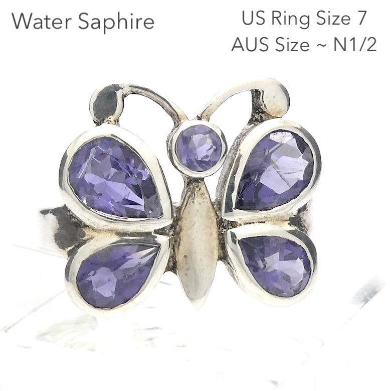 Iolite (Water Sapphire) Ring, Butterfly, 925 Sterling Silver