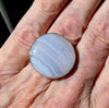 Blue Lace Agate Ring | 925 Sterling Silver | US Size Adjustable 8 >9 | Sky Blue & White Bands | Throat Chakra | communication | Crystal Heart Melbourne est 1986