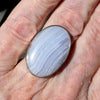 Blue Lace Agate Ring | 925 Sterling Silver | US Size Adjustable 8 >9 | Sky Blue & White Bands | Throat Chakra | communication | Crystal Heart Melbourne est 1986