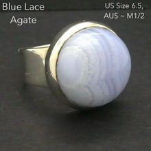 Load image into Gallery viewer, Blue Lace Agate Ring | 925 Sterling Silver | US Size 6.5 | AUS M1/2 | Sky Blue &amp; White Bands | Throat Chakra | communication | Crystal Heart Melbourne est 1986
