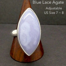 Load image into Gallery viewer, Blue Lace Agate Ring | 925 Sterling Silver | US Size Adjustable 8 >9 | Sky Blue &amp; White Bands | Throat Chakra | communication | Crystal Heart Melbourne est 1986