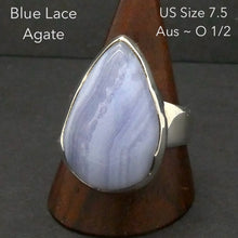 Load image into Gallery viewer, Blue Lace Agate Ring | 925 Sterling Silver | US Size 7.5 |AUS O1/2 | Sky Blue &amp; White Bands | Throat Chakra | communication | Crystal Heart Melbourne est 1986
