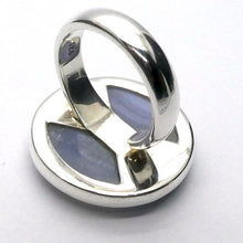 Load image into Gallery viewer, Blue Lace Agate Ring | 925 Sterling Silver | US Size Adjustable 8 >9 | Sky Blue &amp; White Bands | Throat Chakra | communication | Crystal Heart Melbourne est 1986