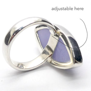 Blue Lace Agate Ring | 925 Sterling Silver | US Size Adjustable 8 >9 | Sky Blue & White Bands | Throat Chakra | communication | Crystal Heart Melbourne est 1986