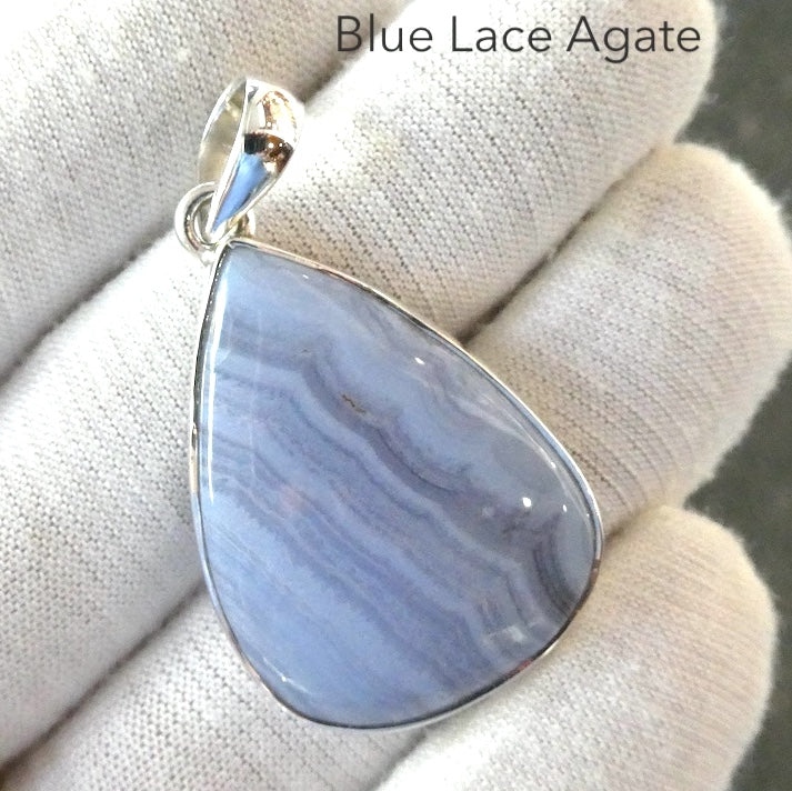 Blue Lace Agate Pendant | Teardrop Cab | 925 Sterling Silver | Bezel Set | Sky blue | Throat Chakra | Communication & Expresion | Crystal Heart Melbourne 1986