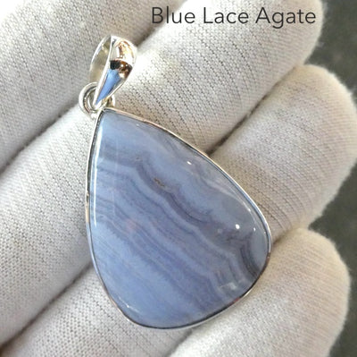 Blue Lace Agate Pendant | Teardrop Cab | 925 Sterling Silver | Bezel Set | Sky blue | Throat Chakra | Communication & Expresion | Crystal Heart Melbourne 1986