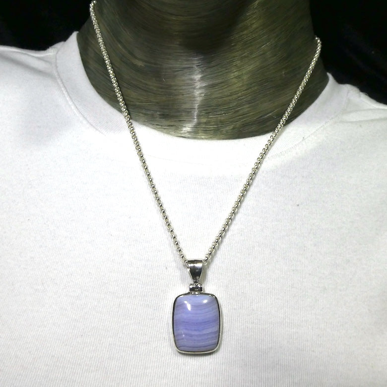 Blue Lace Agate Pendant | Oblong Cab | 925 Sterling Silver | Bezel Set | Sky blue | Throat Chakra | Unblock communication & expression  | Crystal Heart Melbourne Australia since 1986