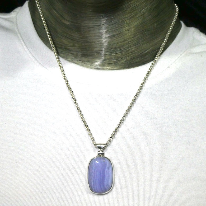 Blue Lace Agate Pendant | Oblong Cab | 925 Sterling Silver | Bezel Set | Sky blue | Throat Chakra | Unblock communication & expression  | Crystal Heart Melbourne Australia since 1986