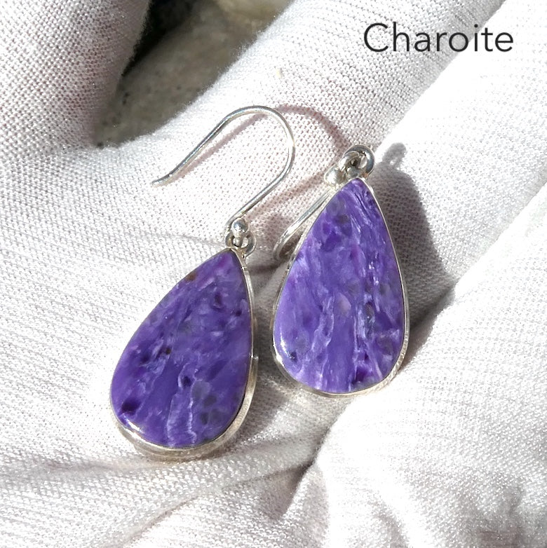 Charoite Earrings | Purple Teardrops | 925 Sterling silver | Awaken Spiritual Powers | Courage on the Path | Genuine Gemstones at Crystal Heart Melbourne 1986