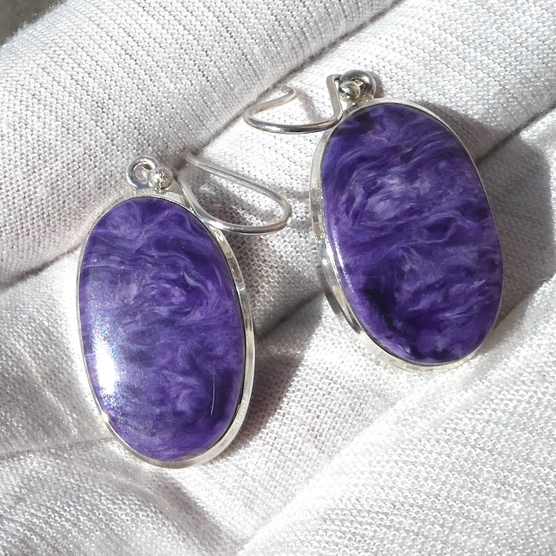 Charoite Earrings | Large Purple Ovals | 925 Sterling silver | Awaken Spiritual Powers | Courage on the Path | Genuine Gemstones at Crystal Heart Melbourne 1986