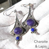 Charoite & Lapis  Earrings | 925 Sterling silver | Ethnic Silver Work |  Awaken Spiritual Powers | Courage on the Path | Genuine Gemstones Crystal Heart Melbourne 1986