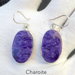 Charoite Earrings | Large Purple Ovals | 925 Sterling silver | Awaken Spiritual Powers | Courage on the Path | Genuine Gemstones at Crystal Heart Melbourne 1986